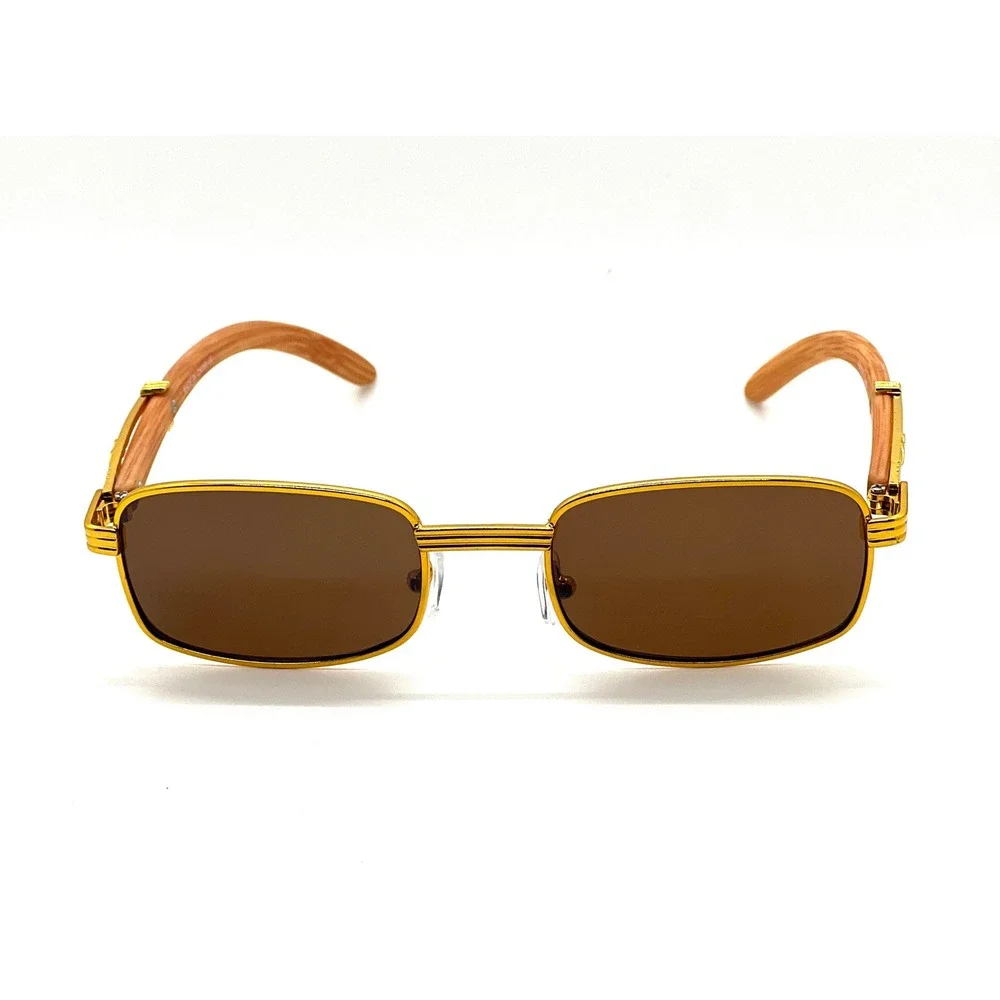 Gold Frame Square Sunglasses Brown Lens Men's Fashion Eyewear Sophisticted Gafas